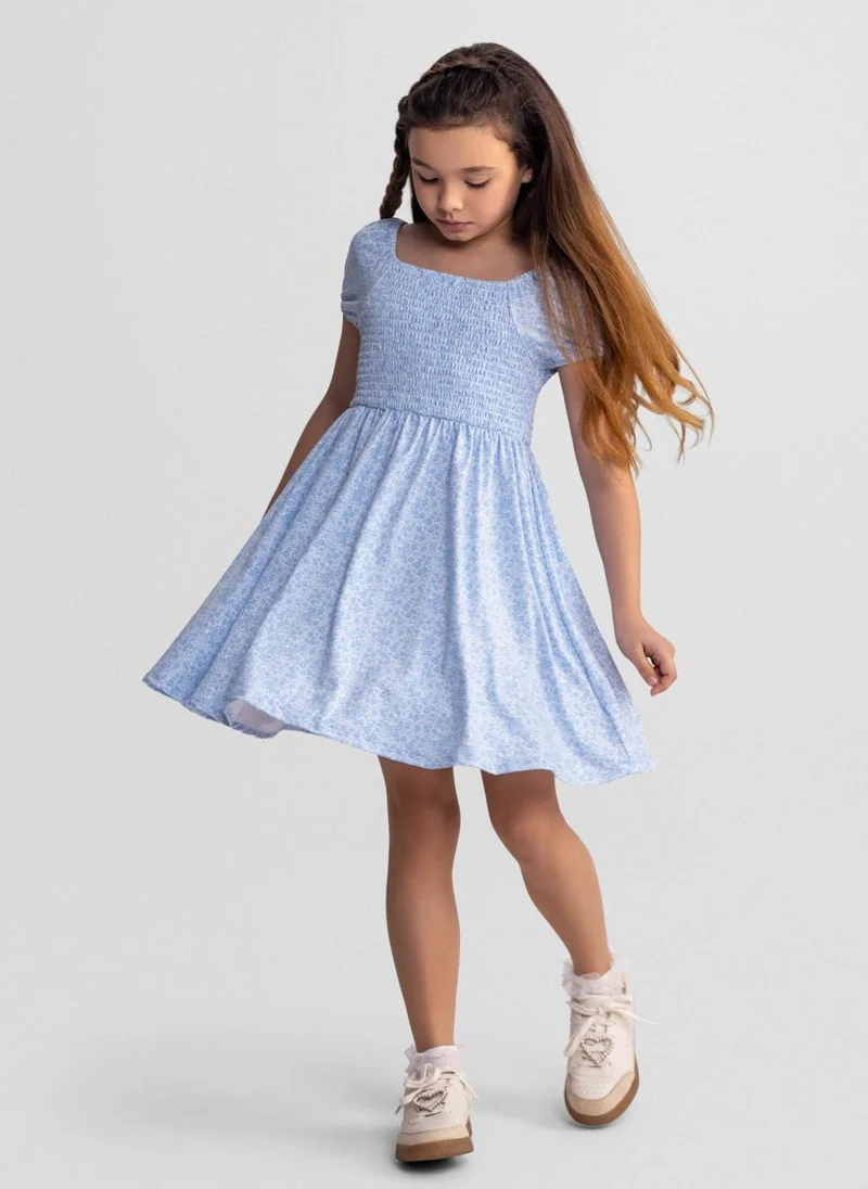 MINOTI Girls light blue floral summer dress loose fit